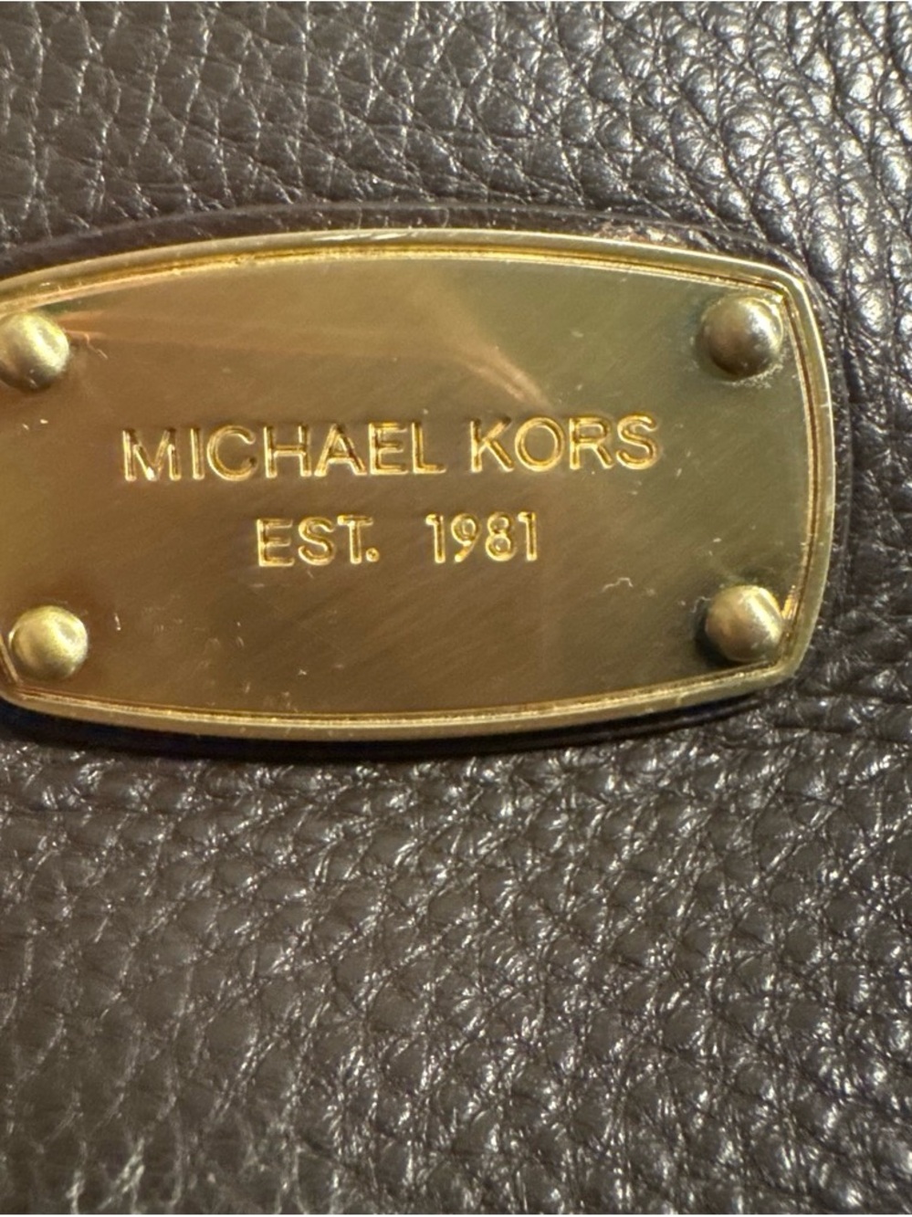 Michael Kors Dark Brown Leather Tote with Gold Plaque